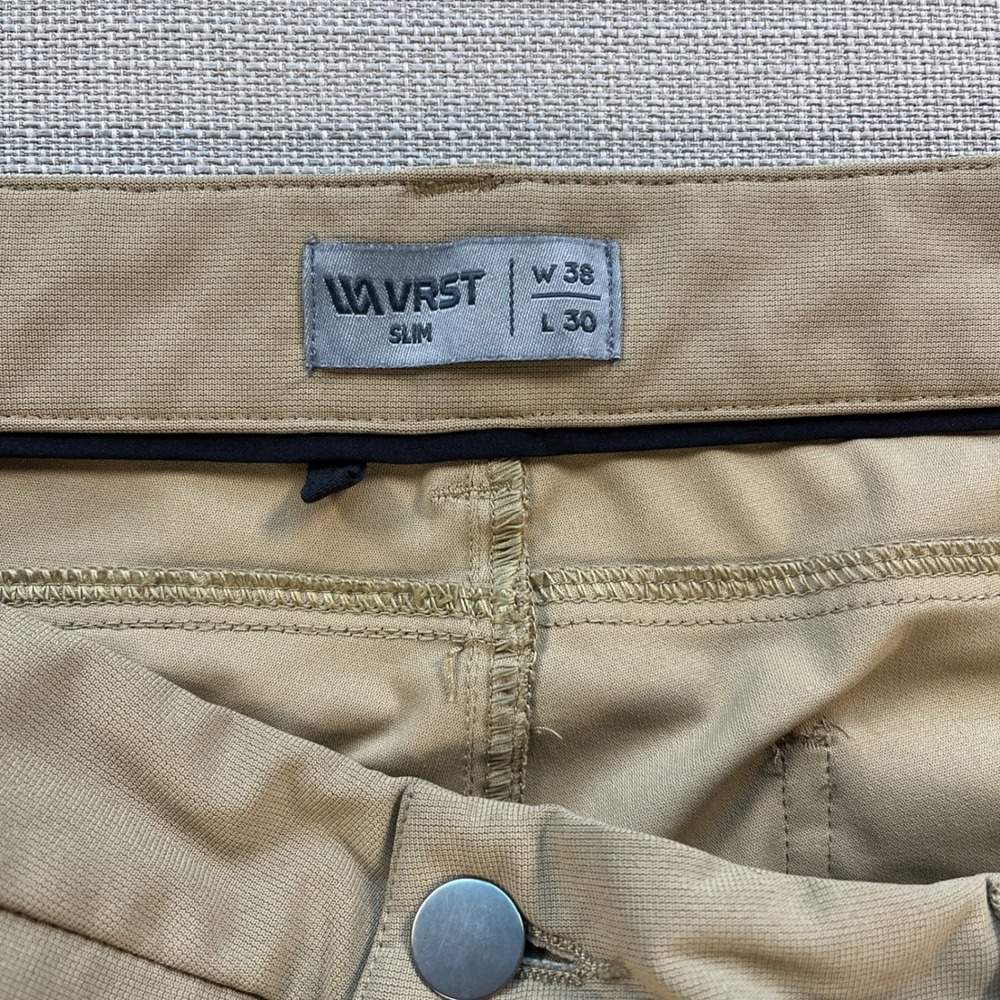 VRST Slim Fit Commuter Pants Mens 38x30 Khaki Tan Technical Stretch Chino - Picture 4 of 6